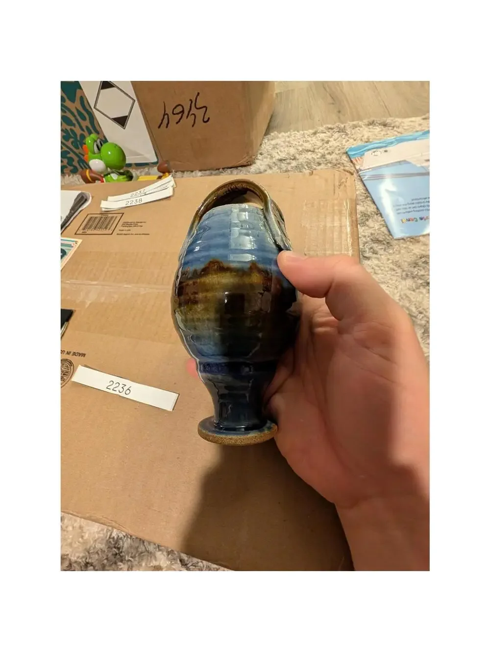 Vintage Studio Art Pottery Vase Stoneware Blue Drip Glaze Signed Artist Marked
